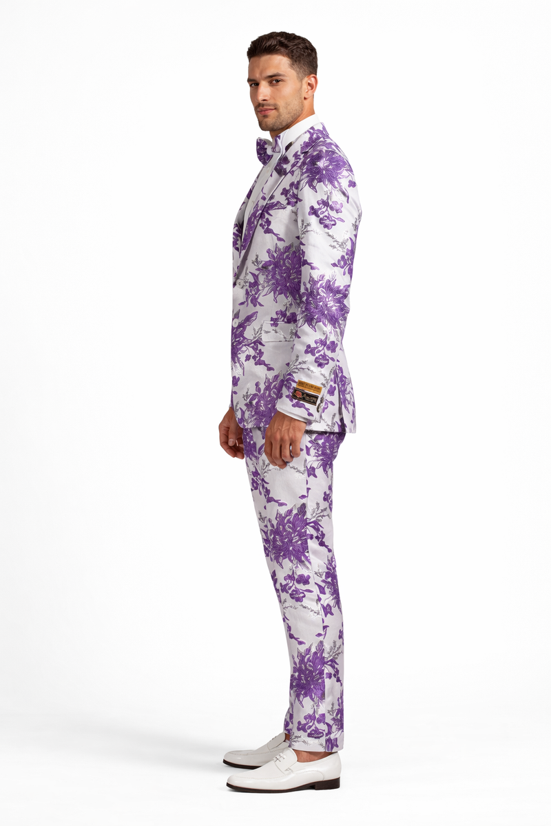 Paisley Suit - Paisley Tuxedo - Floral Suit - Flower Suit - White Purple