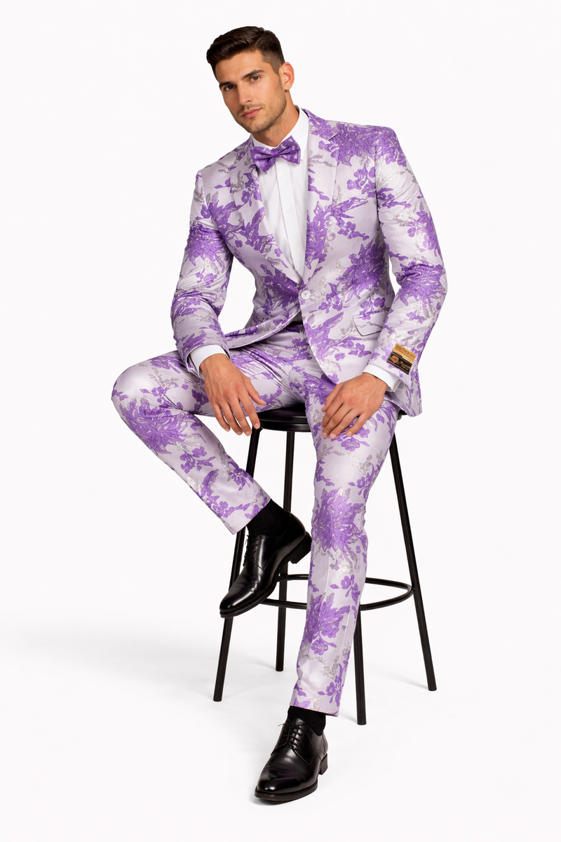Paisley Suit - Paisley Tuxedo - Floral Suit - Flower Suit - White Purple