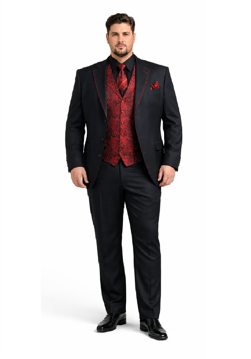 Paisley Suits - Wedding Tuxedo - Groom Red ~ Black Suit + Matching Bowtie