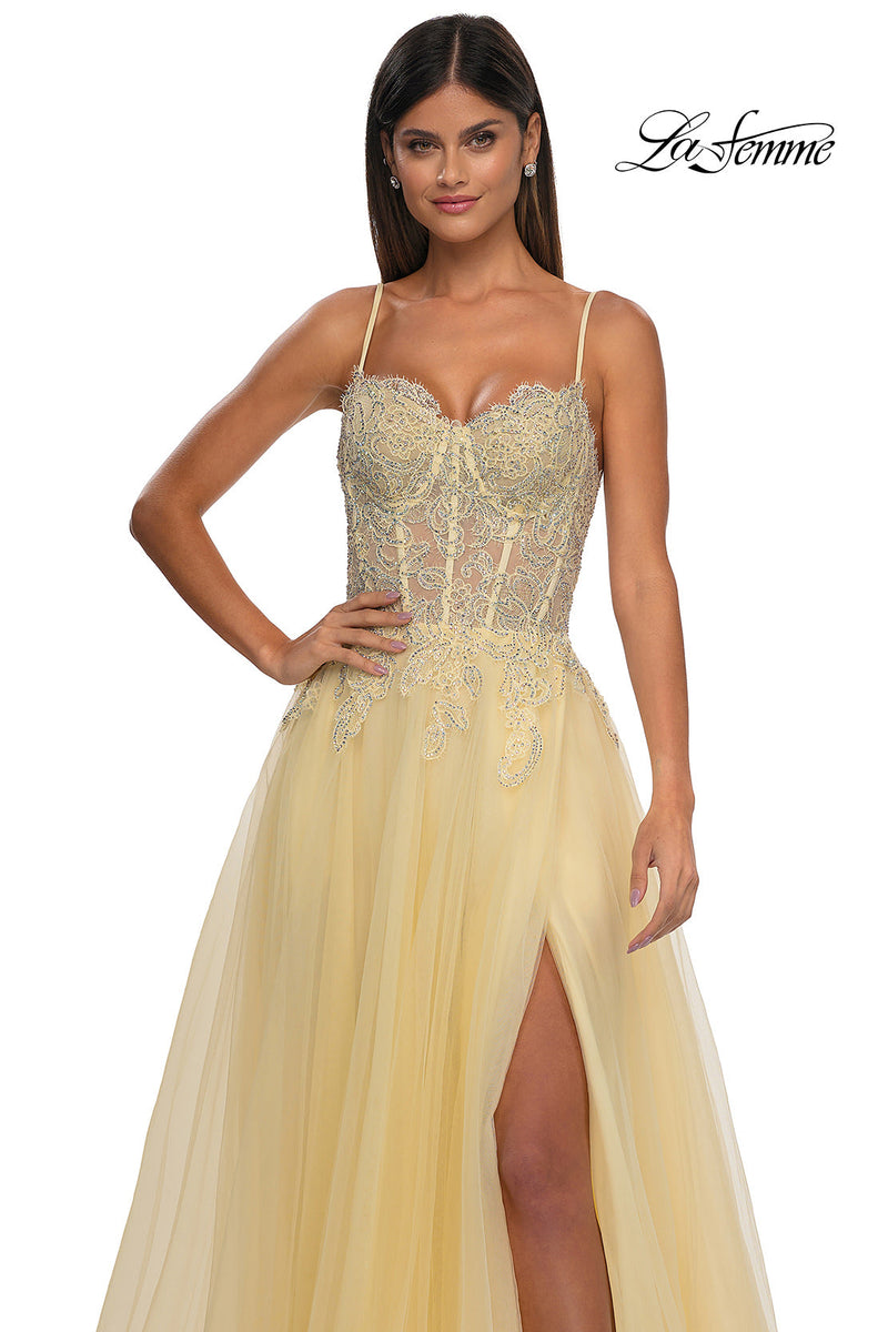 La Femme 32646 Lace Applique Sleeveless Prom Gown
