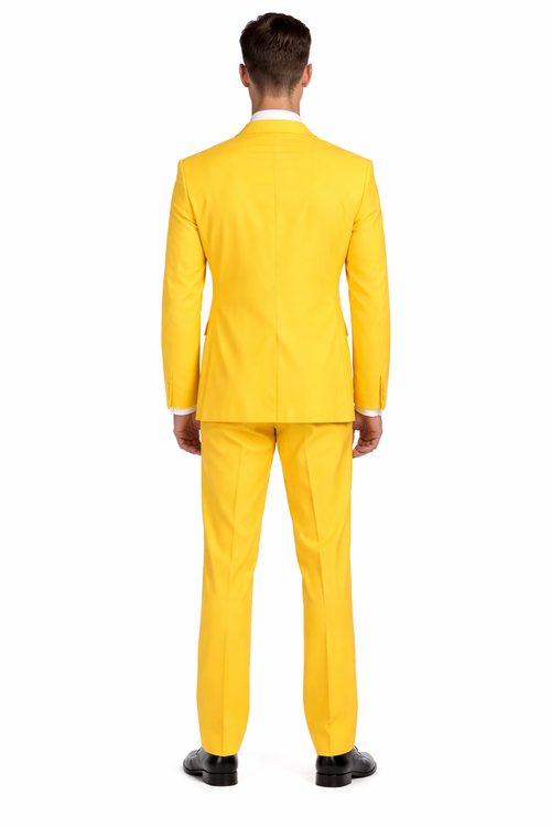 Paul Lorenzo Mens Yellow Slim Fit 2 Piece Suit
