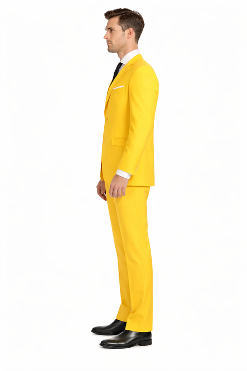 Paul Lorenzo Mens Yellow Slim Fit 2 Piece Suit
