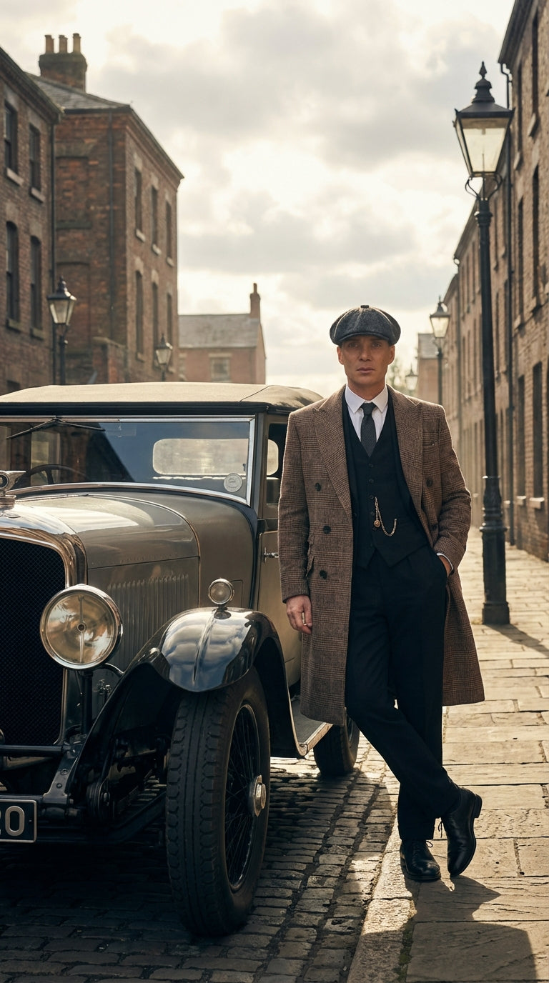 Mens Peaky Blinders Gray Plaid Double Breasted Overcoat + Suit Peaky Blinders Vintage Wool Blend Coat 1920s