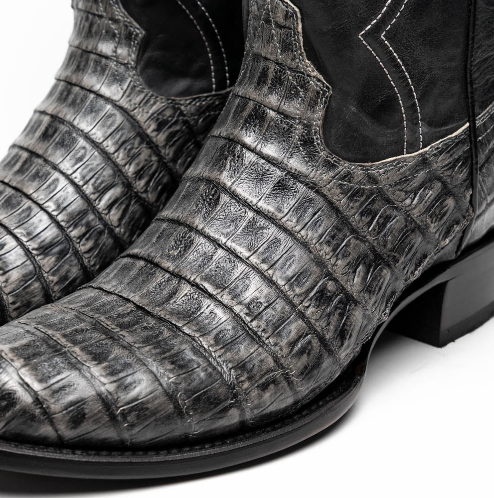 Marco Di Milano Phoenix Stone Gray Caiman Crocodile Round Toe Cowboy Boots