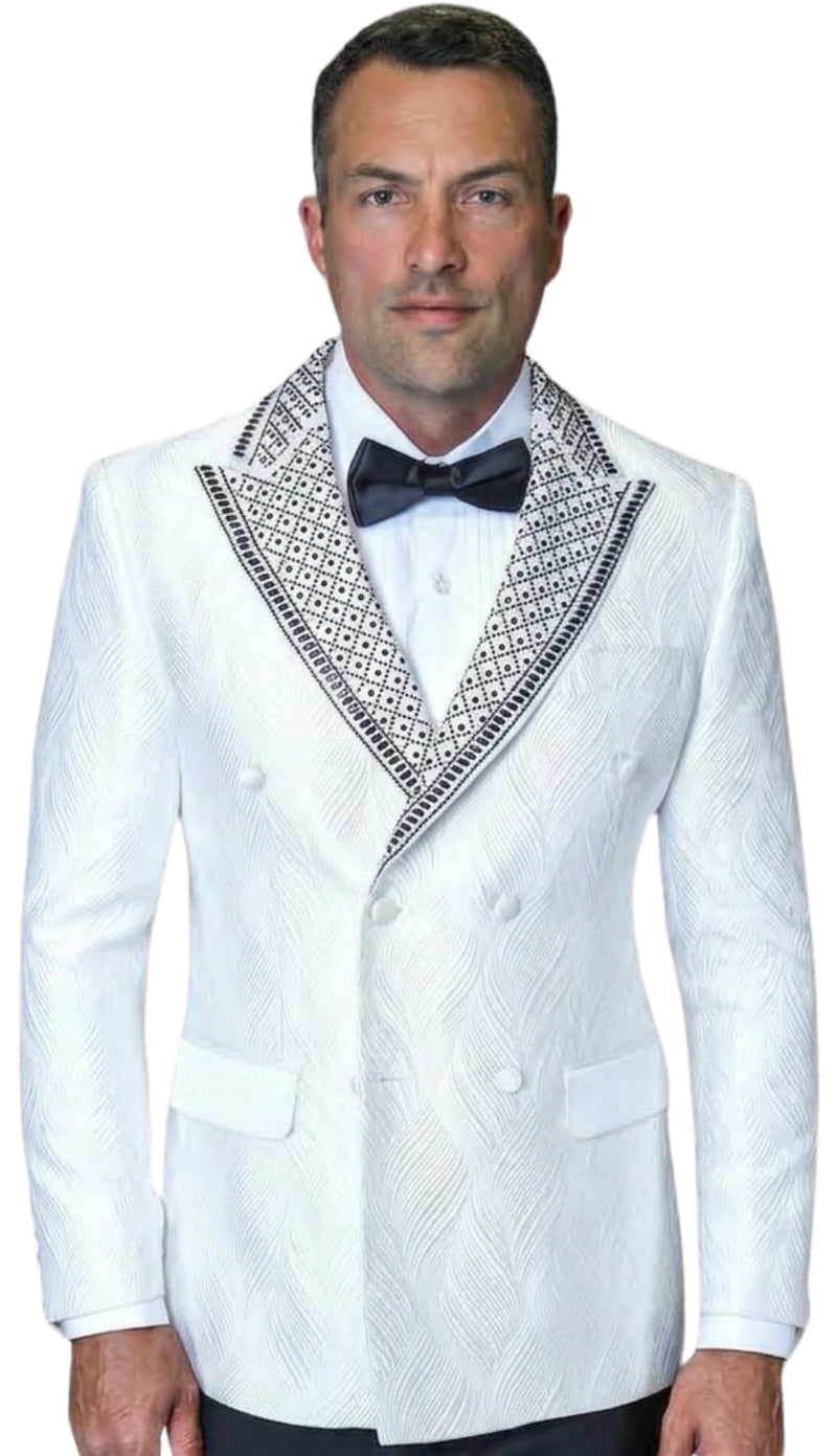 Statement ROMEO Double Breasted Tuxedo in White and Silver - 58 Long