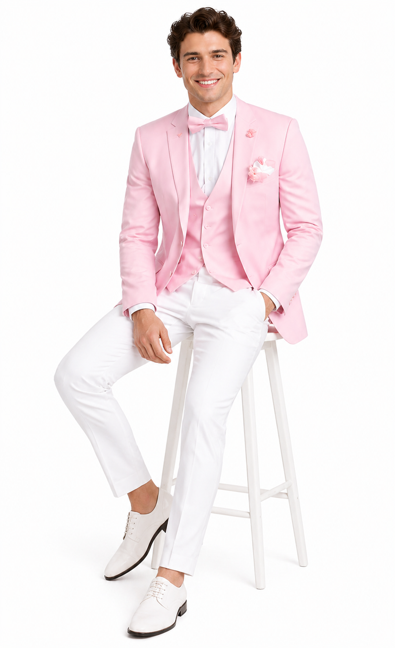 Pink and White Suit With White Pants - Plus Free Matching Bowtie
