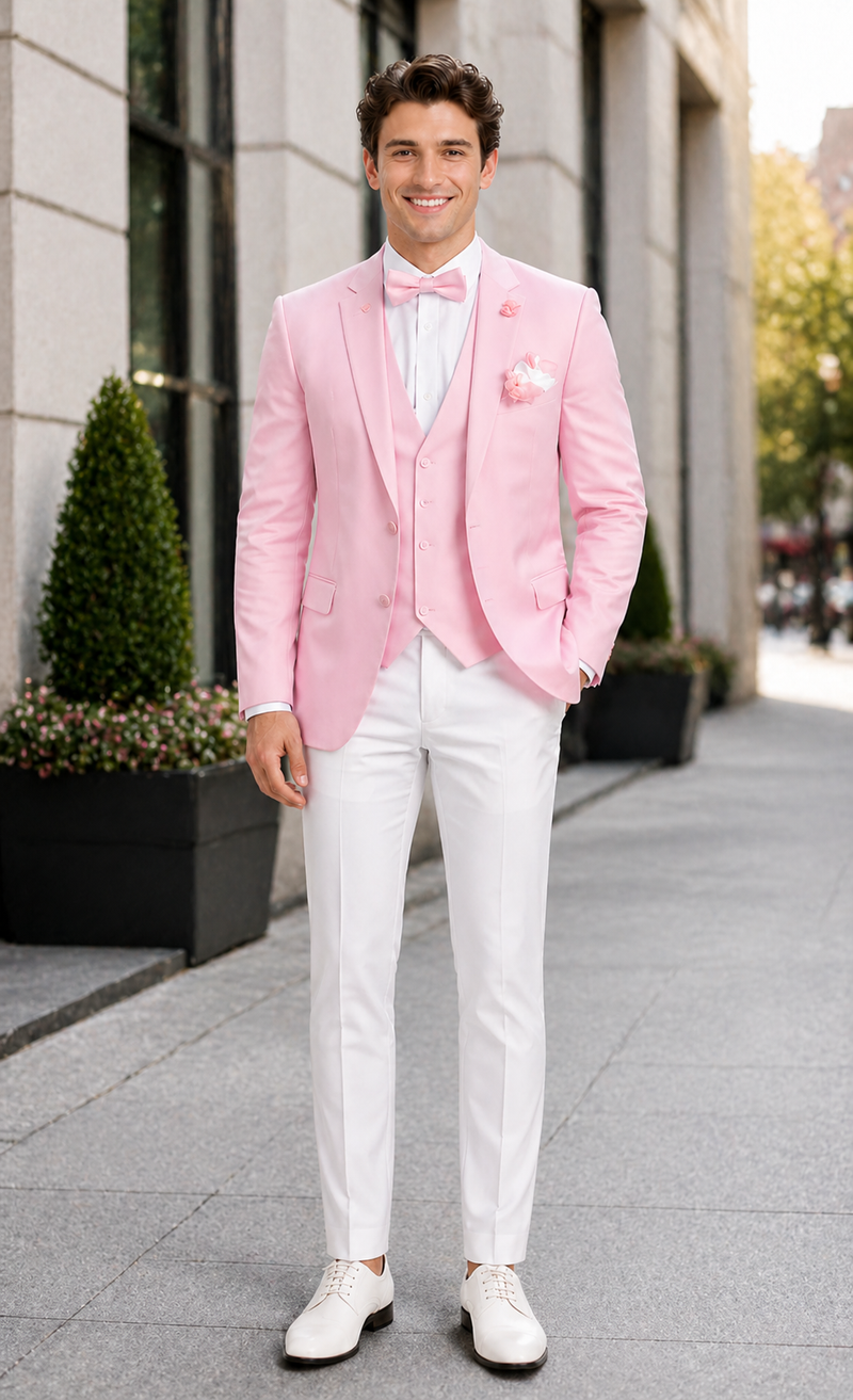 Pink and White Suit With White Pants - Plus Free Matching Bowtie