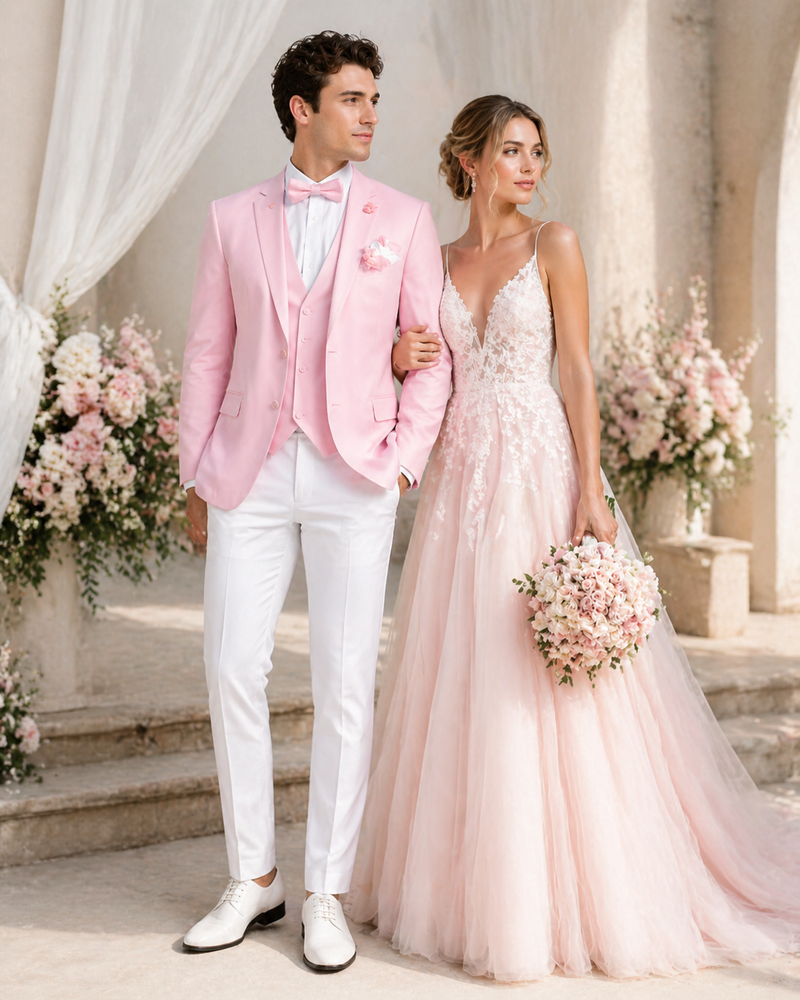 Pink and White Suit With White Pants - Plus Free Matching Bowtie