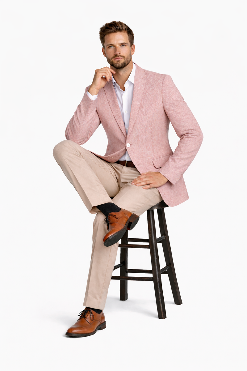Pinstripe Blazer for Men - Bold Pinstripe Sport Jacket Perfect for Casual or Dressy in Brick