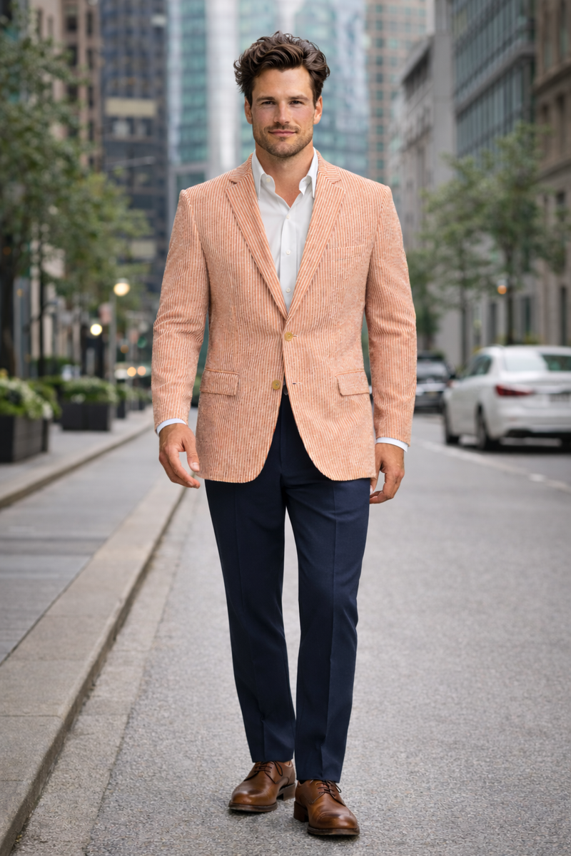 Pinstripe Blazer for Men - Bold Pinstripe Sport Jacket Perfect for Casual or Dressy in Orange