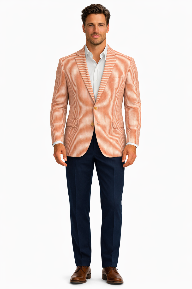 Pinstripe Blazer for Men - Bold Pinstripe Sport Jacket Perfect for Casual or Dressy in Orange