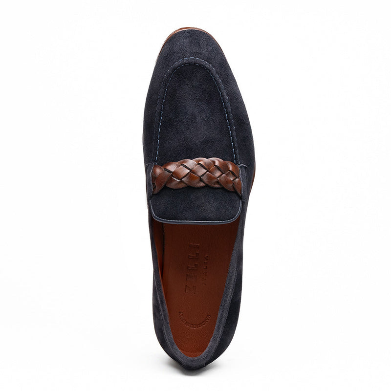 Zelli Pisa Italian Suede Braided Loafer Navy (16-696-NVY)