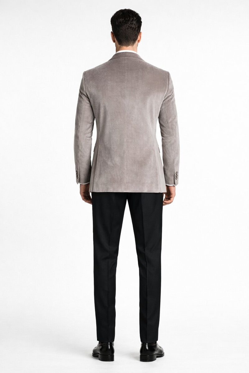 Men's Platinum Velvet Dinner Jacket with Satin Shawl Lapel | Formal Wedding Prom Blazer