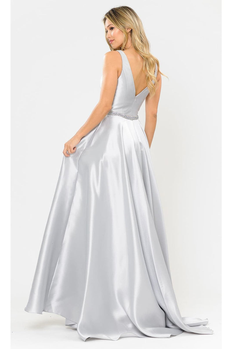 Poly USA 8682 A-Line Mikado V-Neck Red Carpet Formal Long Dress