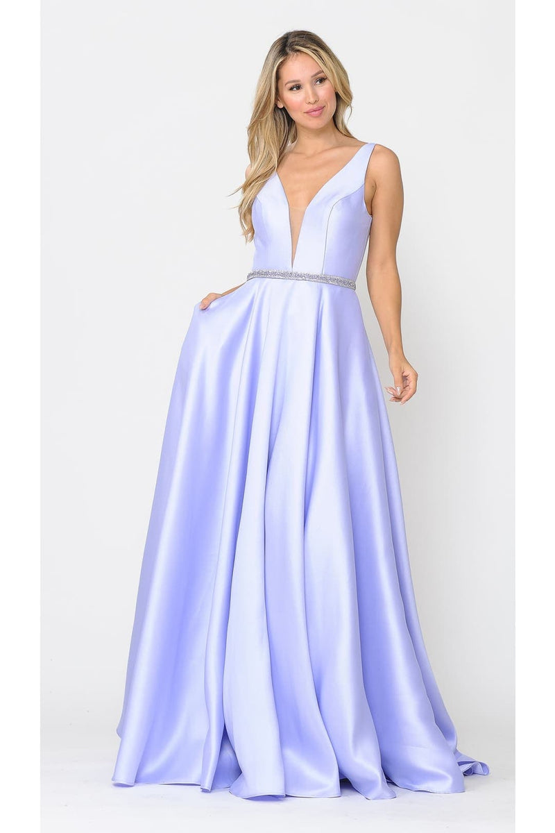 Poly USA 8682 A-Line Mikado V-Neck Red Carpet Formal Long Dress