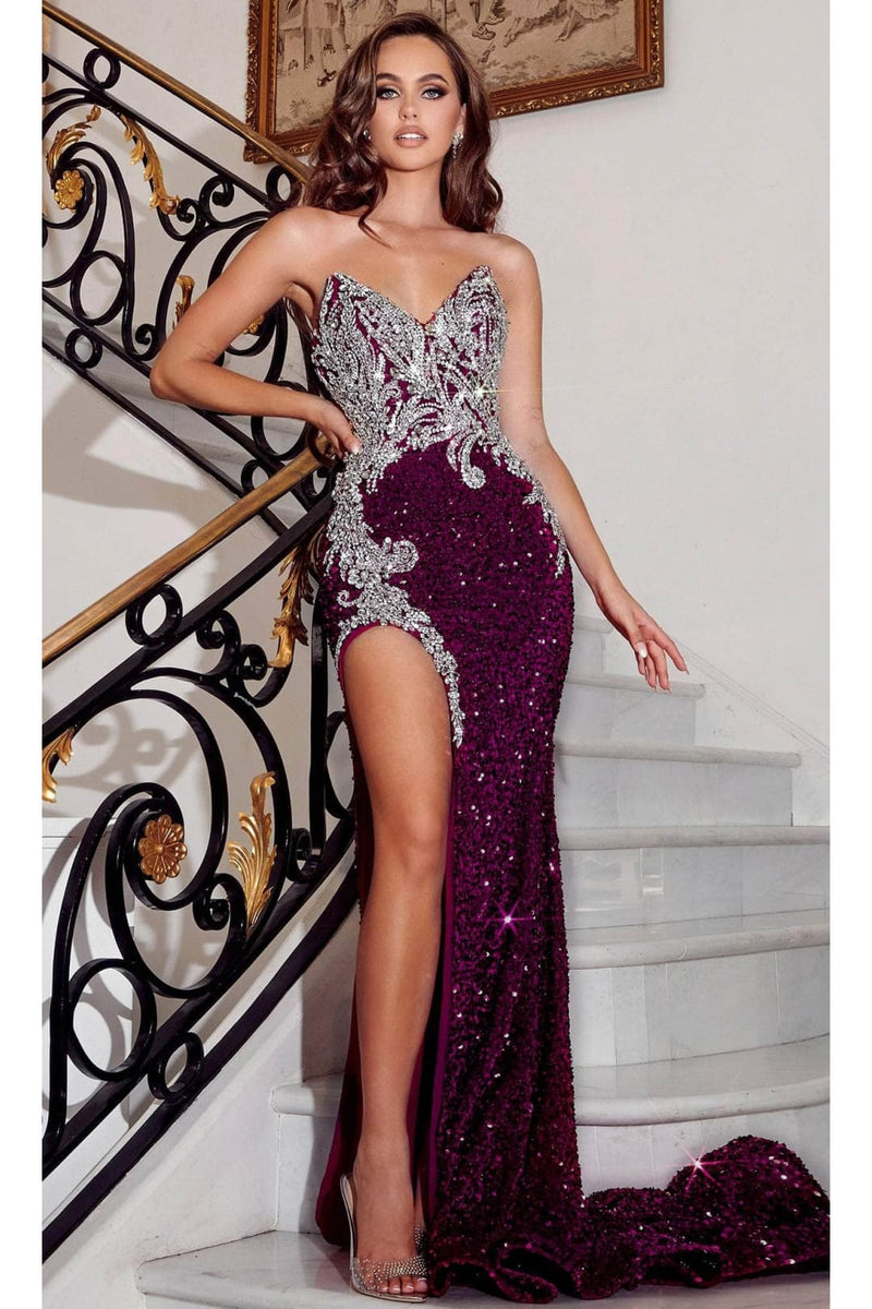 Portia and Scarlett PS23645 Long Bejeweled Prom Gown with High Slit