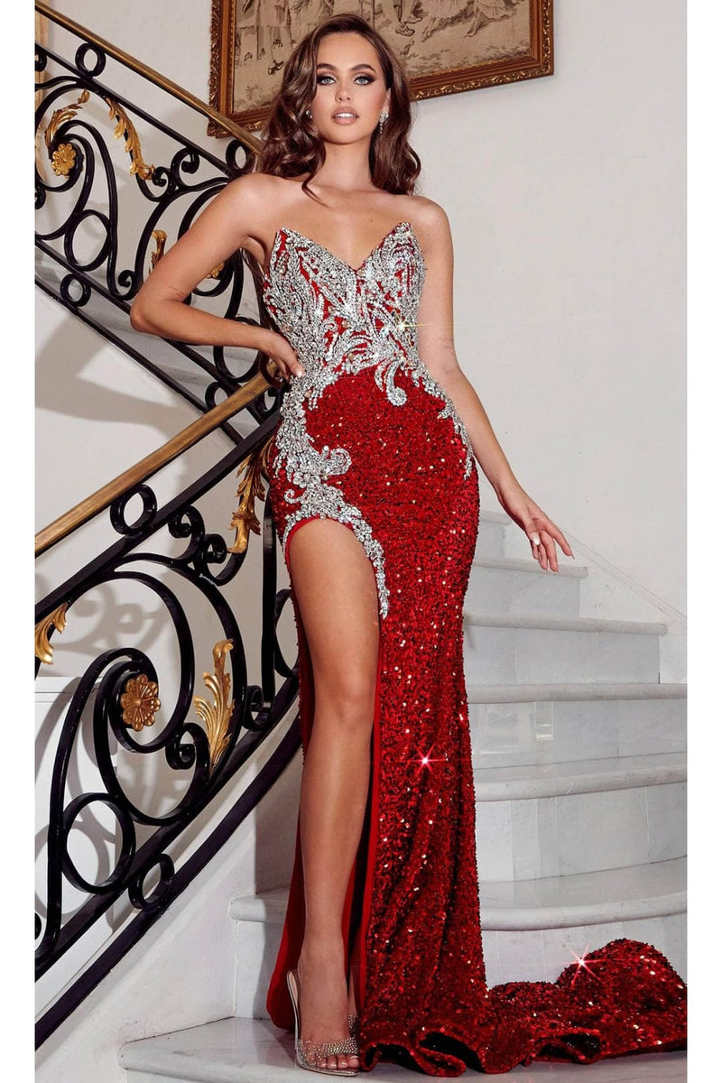 Portia and Scarlett PS23645 Long Bejeweled Prom Gown with High Slit
