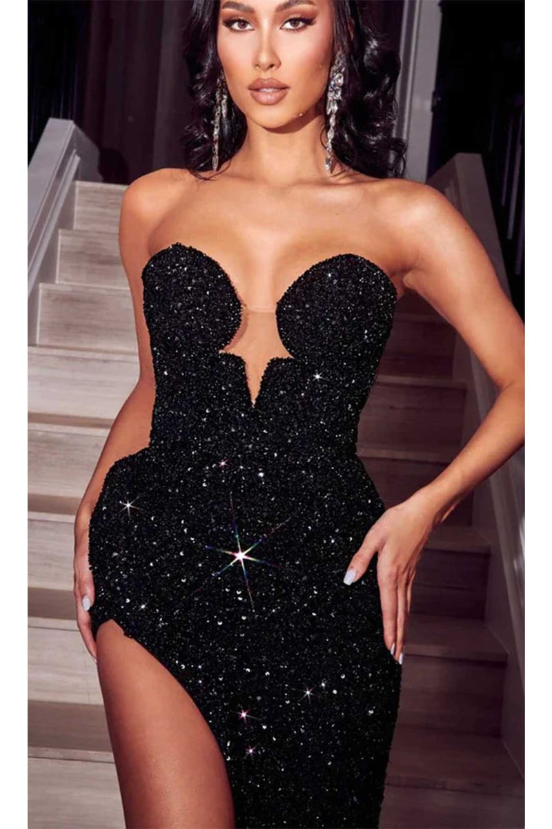 Portia and Scarlett PS23709C - Long Jeweled Dress with Plunging Neckline