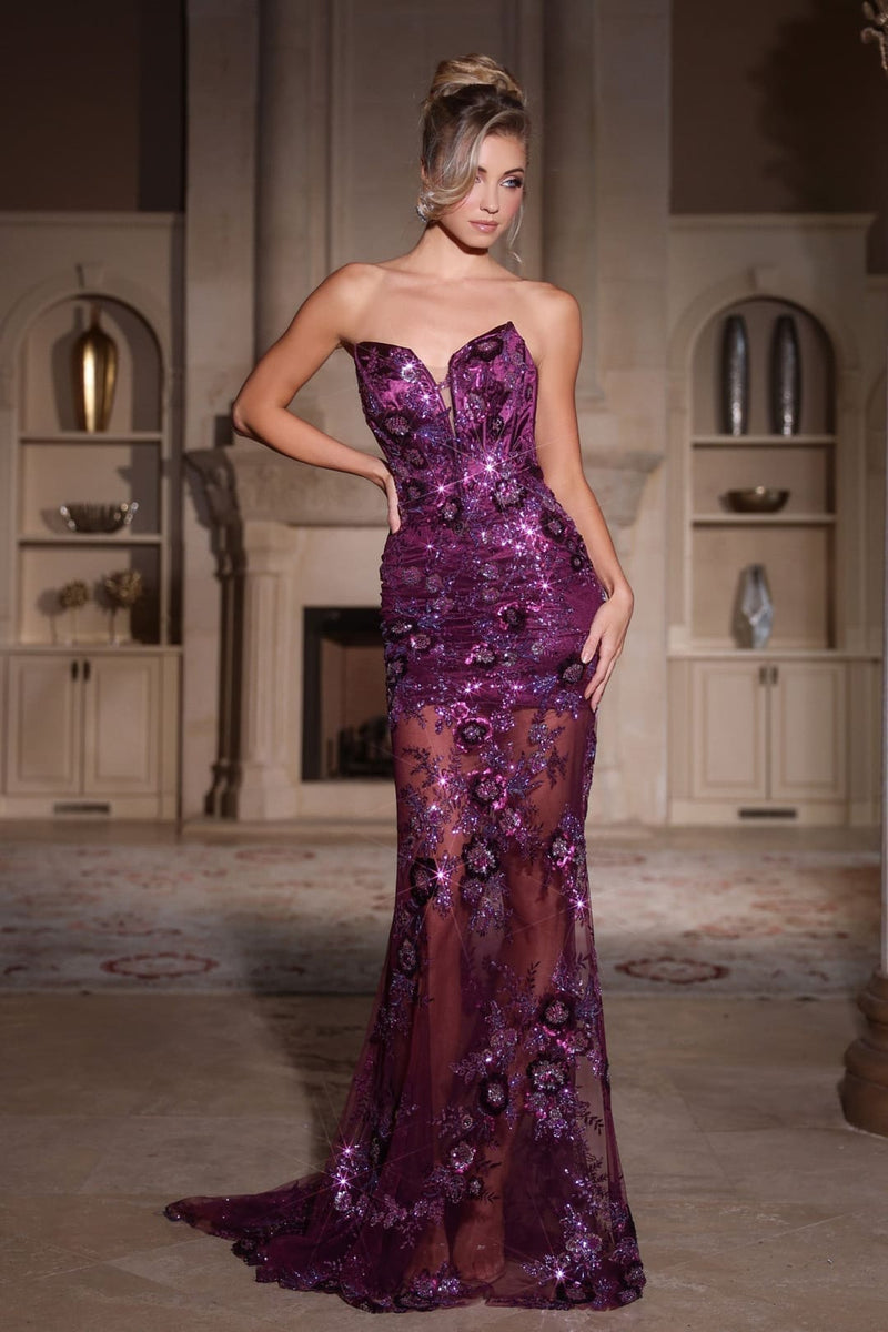 Portia and Scarlett PS25287 Strapless Sheer Long Evening Prom Dress