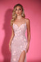 Floral Beaded Corset Evening Gown with Slit Spaghetti Strap Prom Dress by Portia & Scarlett PS25294