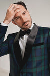 Green Tartan Tuxedo Dinner Jacket - Green and Blue Plaid Blazer - Checkered Sportcoat