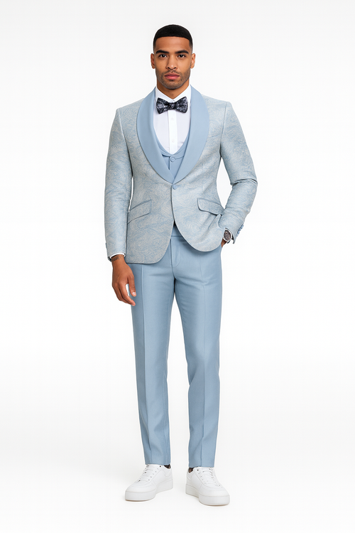 2025 Prom Special Blue Tuxedo Suit w/ Double-Breasted Vest by Tazzio