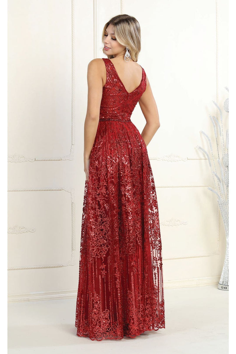 Sleeveless Glitter Prom Dress Long A-line Formal Evening Gown