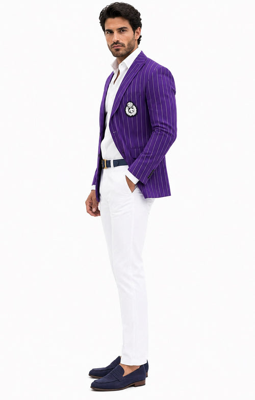 Purple Pinstripe Blazer With White Pants - Suit - Party Blazer