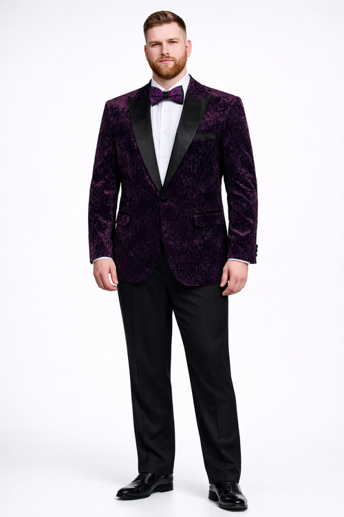 Men’s Designer Purple Velvet Studded Tuxedo Jacket – Formal Prom and Wedding Wear