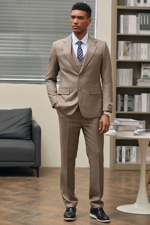 Mens Stacy Adams Suit - Stacy Adams Suit Men's Sharkskin Business Suit - Two Button Vested, Dark Tan