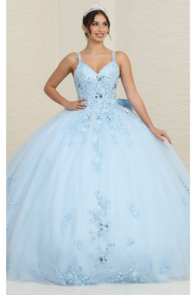 Quinceanera Dress Ball Gown in Mesh Glitter Bow Train by Layla K LK174