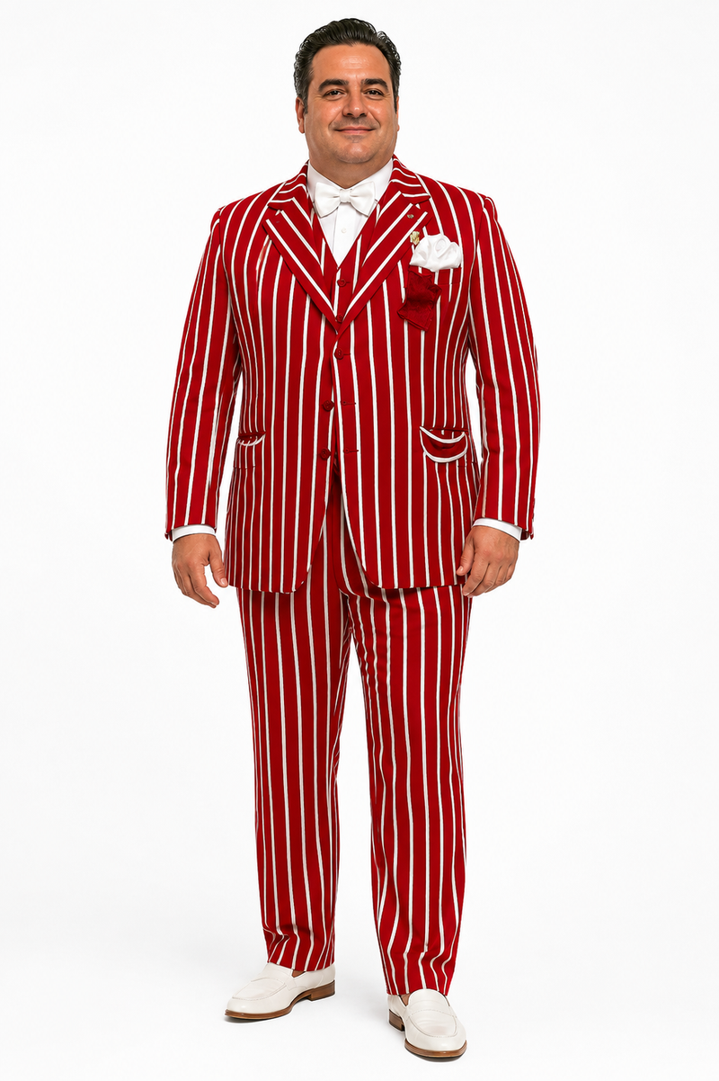Light Red and White Pinstripe Zoot Suit - Gangster 1920s Pinstripe Suit - Mens Fashion Suit