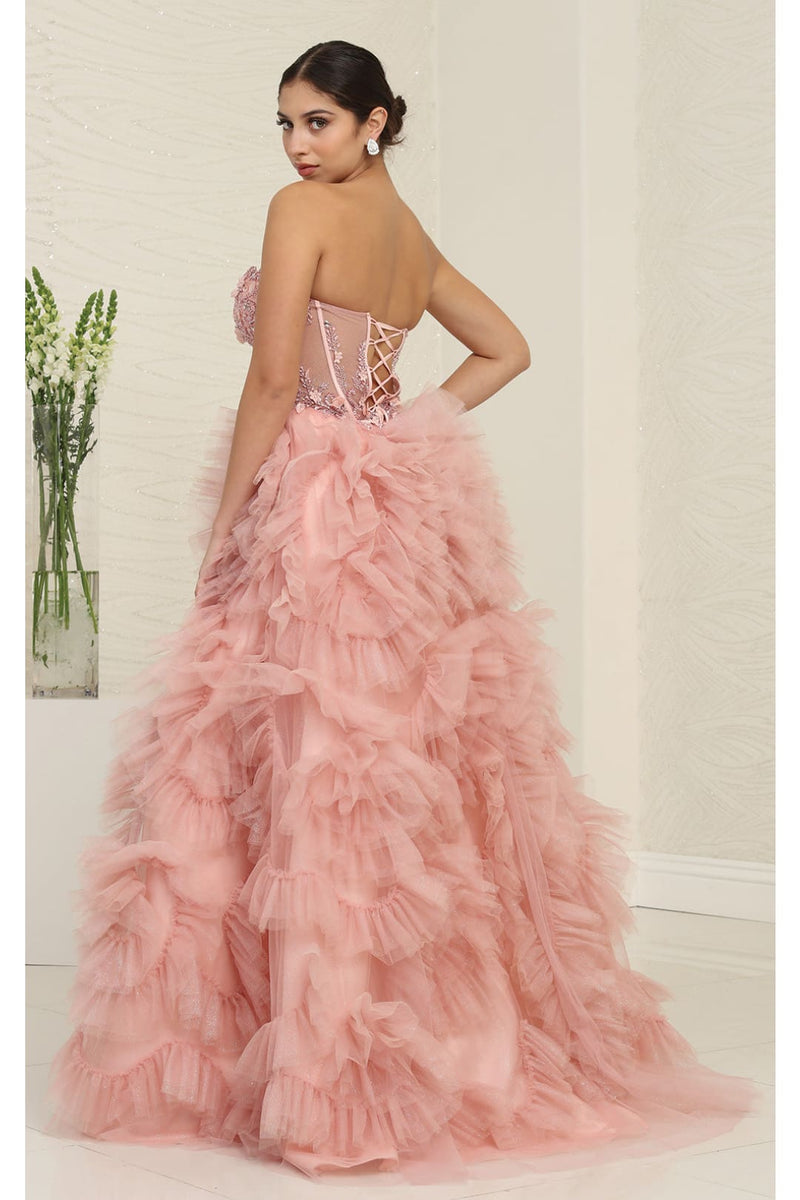 Red Carpet Dress Strapless A-Line High Slit Gown By