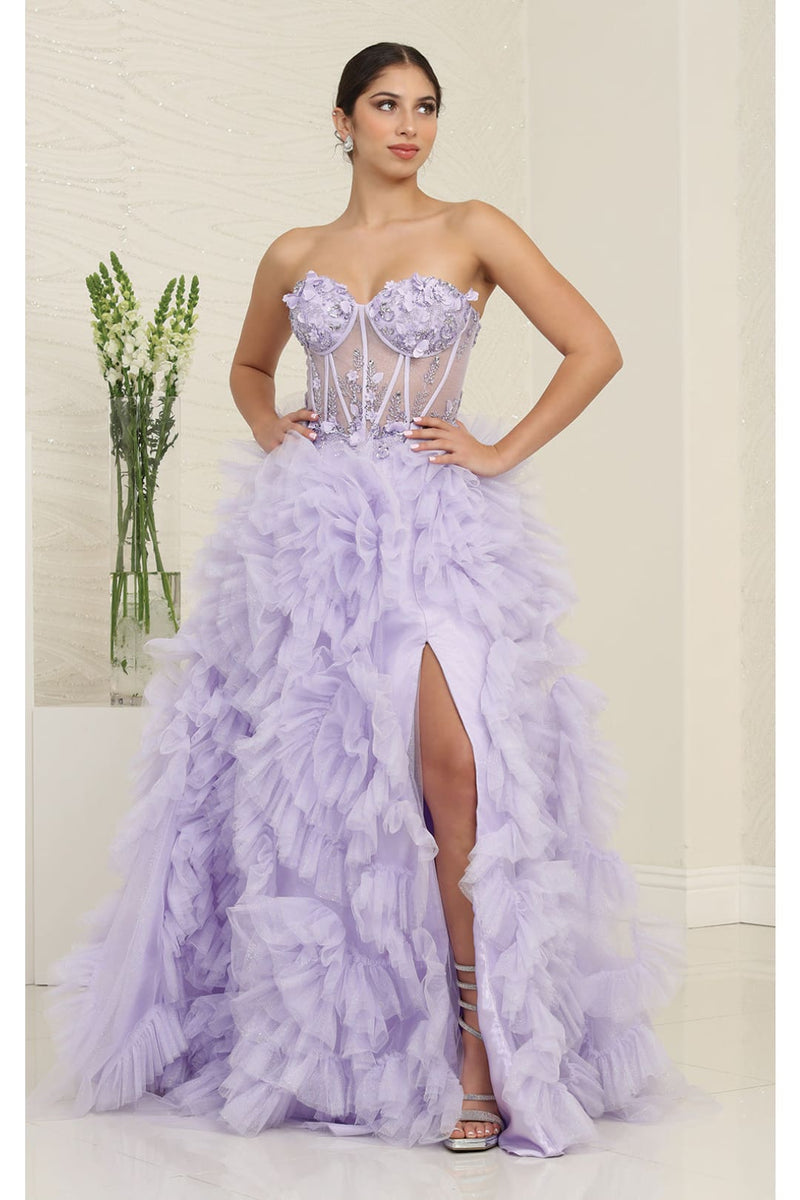 Red Carpet Dress Strapless A-Line High Slit Gown By