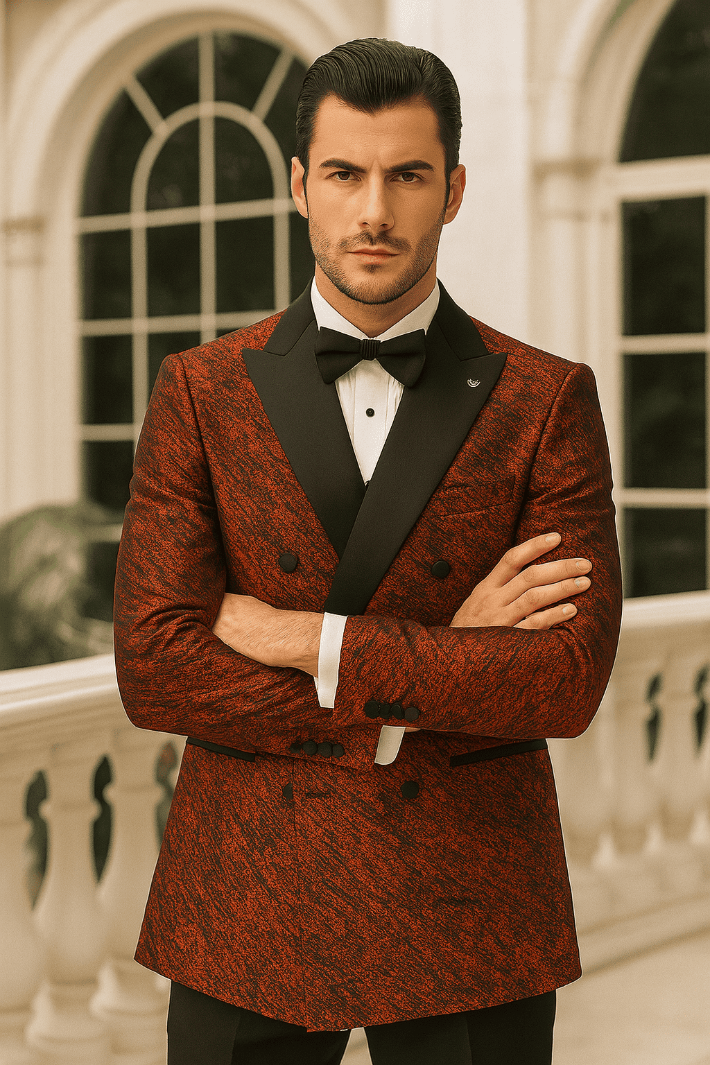 Red Double Breasted Rough Streak Pattern Satin Peak Lapel Stacy Adams Men's Jacket