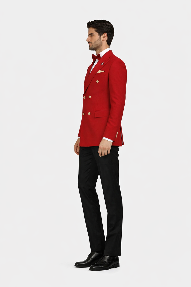 Red Double Breasted Sport Coat - Velvet Blazer