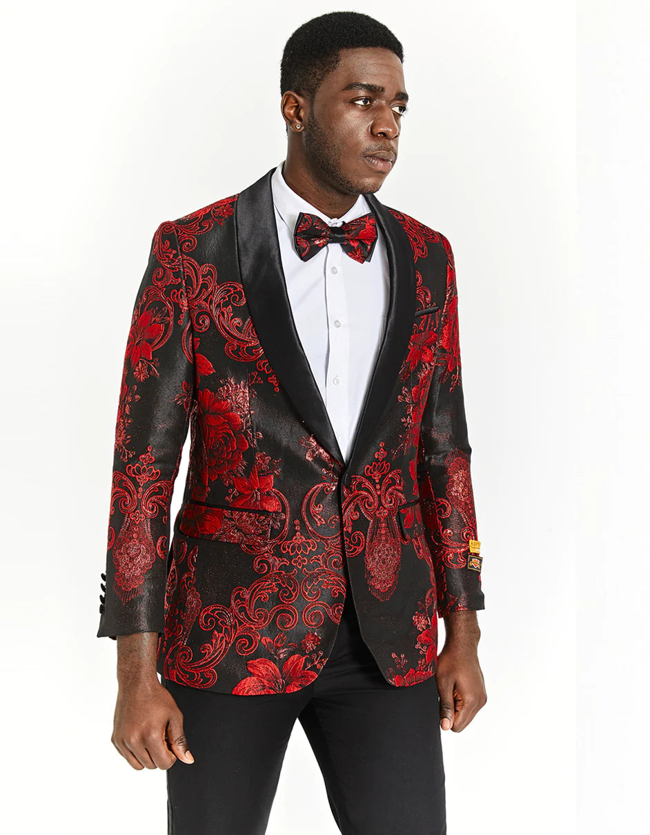 Red paisley prom tuxedo main image 1