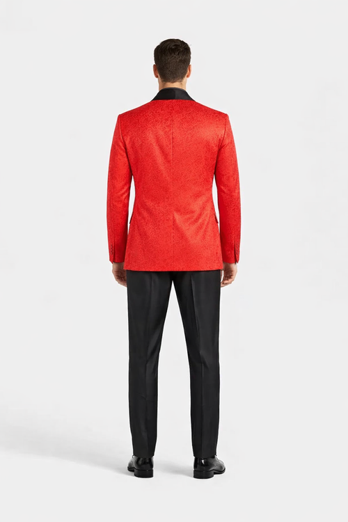 Black and Red Suit Men's Slim Fit Vested Paisley Wedding Tuxedo in Red