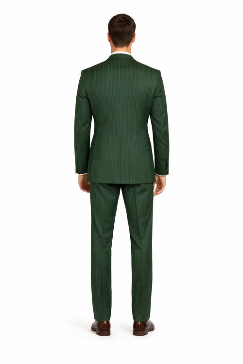 Rockefeller Collection - Double Breasted Stripe Suit Hunter Green Regular Fit 2 Piece