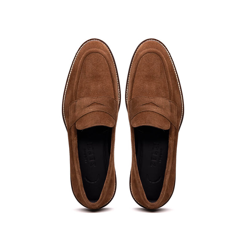 Zelli Roma Italian Suede Penny Loafers in a Beautiful Tobacco Finish