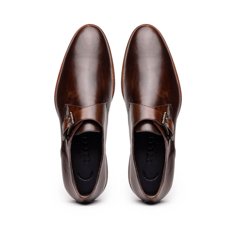 Zelli Roman Smooth Calfskin Monk Strap Dress Shoes in Chestnut