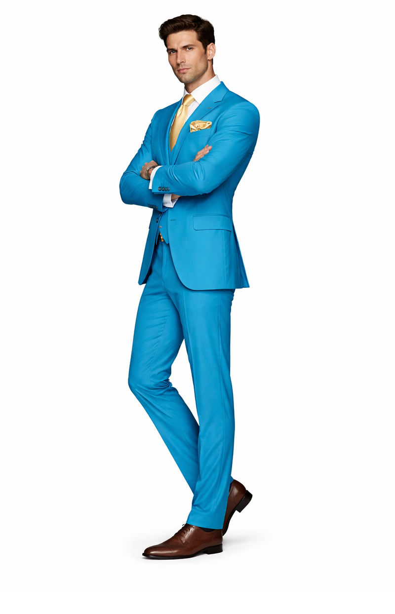 Rossi Man BOND RM1776 Slim Fit 3-Piece Suit – Tailored Turquoise Blue Suit for Formal Occasions
