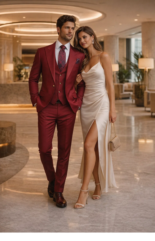 Rossi Man BOND RM1777 Slim Fit 3-Piece Red Suit – Modern Tailored Suit for Men