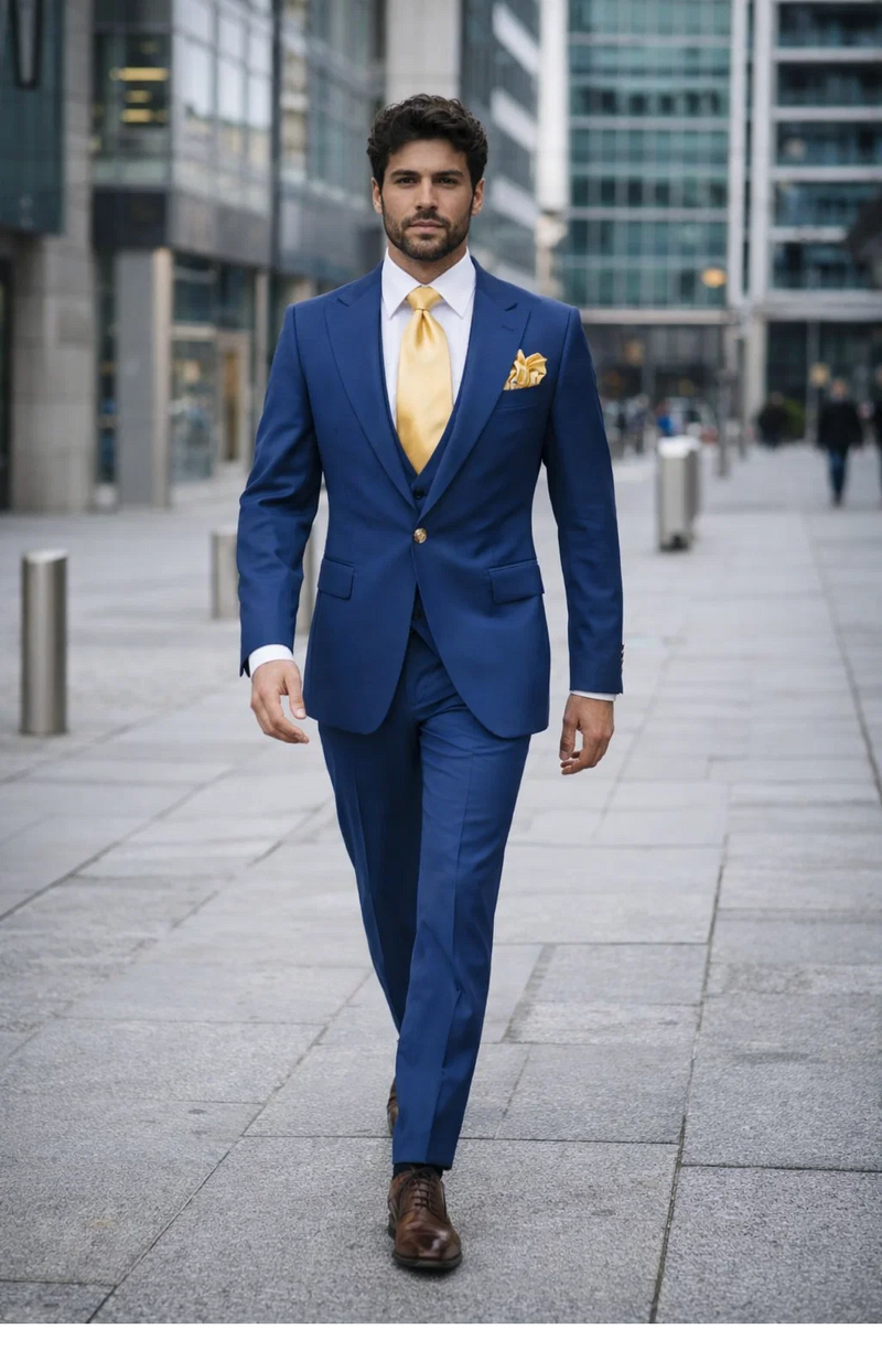 Rossi Man BOND RM1780 Slim Fit 3-Piece Suit – Modern Royal Blue Suit for Men