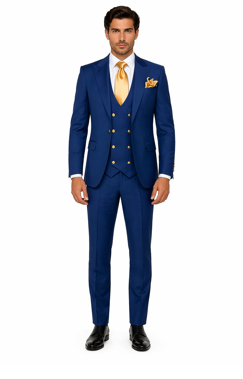 Rossi Man BOND RM1780 Slim Fit 3-Piece Suit – Modern Royal Blue Suit for Men