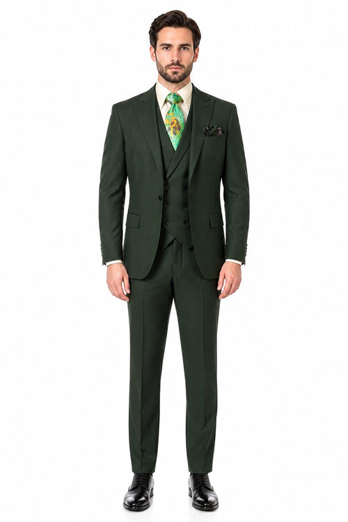 Rossi Man ELI RM117 - Classic 3-Piece Mens Suit in Hunter Green