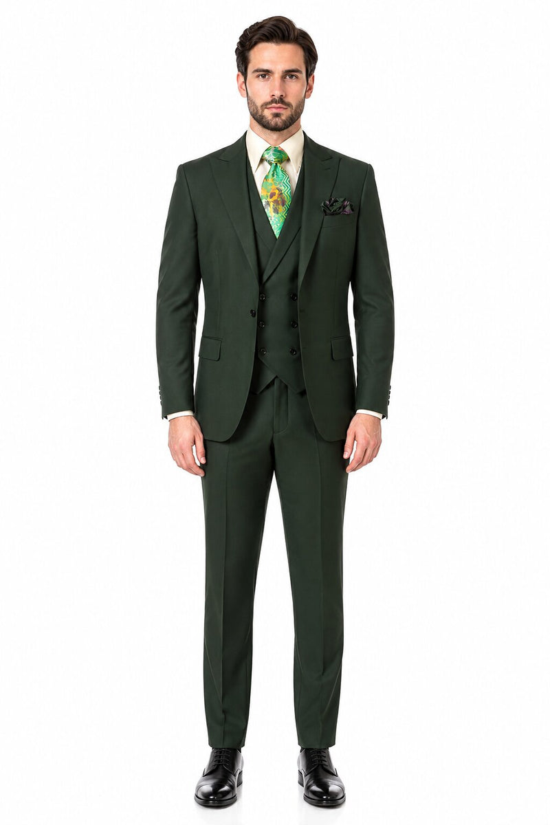 Rossi Man ELI RM117 - Classic 3-Piece Mens Suit in Hunter Green