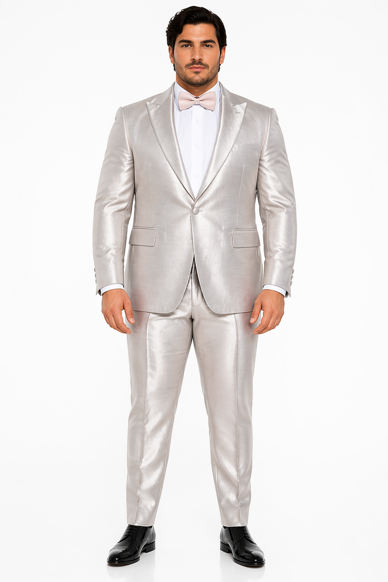 Rossi Man LEO RM1642 – Off-White Shimmer Slim Fit 3-Piece Suit for Men