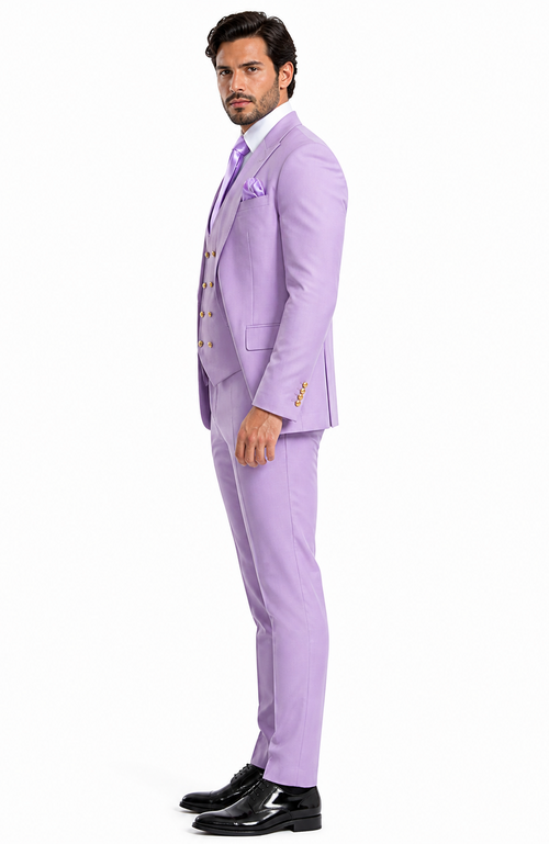 Rossi Man MAX RM1378 Slim Fit 3-Piece Suit – Sophisticated Solid Lavender Suit for Men