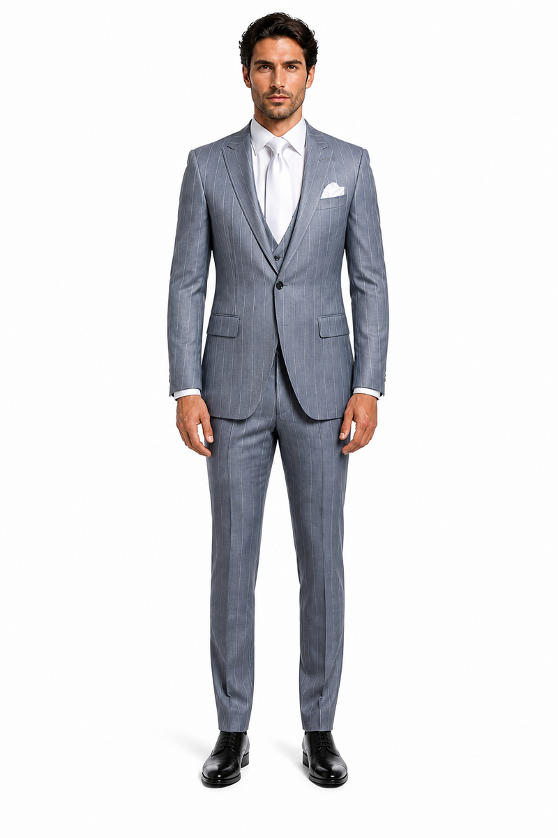 Rossi Man MAX RM1726 Slim Fit 3-Piece Suit – Elegant Grey Pinstripe Formal Suit for Men